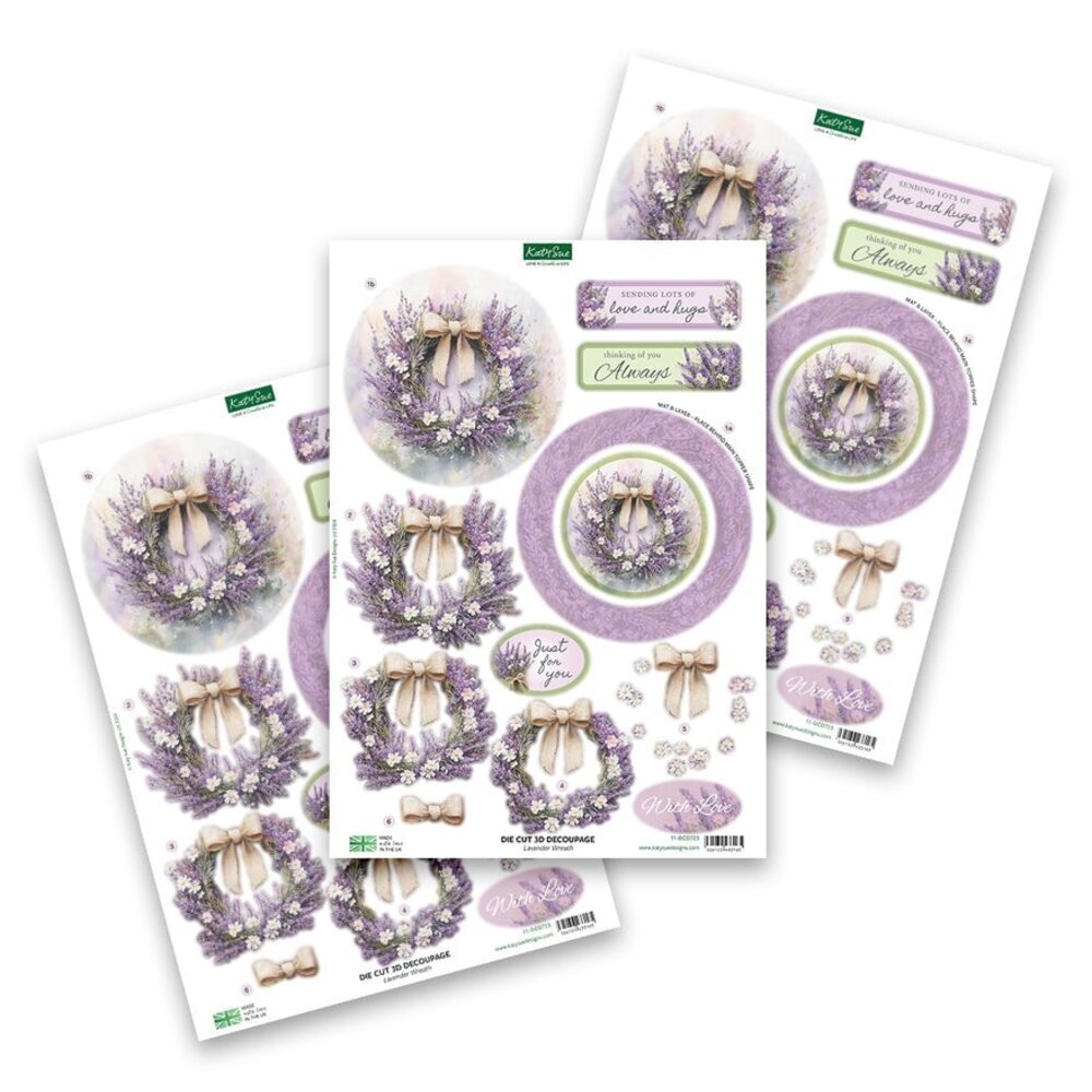 Katy Sue Designs Lavender Wreath 3D Die-Cut Decoupage (3pcs) (11-DCD723)