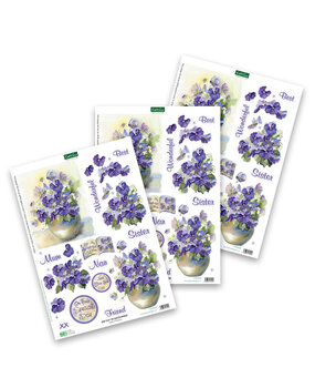 Katy Sue Designs Vases of Pansies 3D Die-Cut Decoupage (3pcs) (11-DCD608)