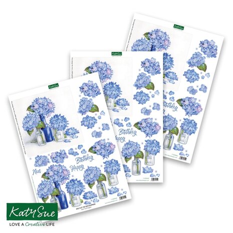 Katy Sue Designs Blue Hydrangeas 3D Die-Cut Decoupage (3pcs) (11-DCD665)