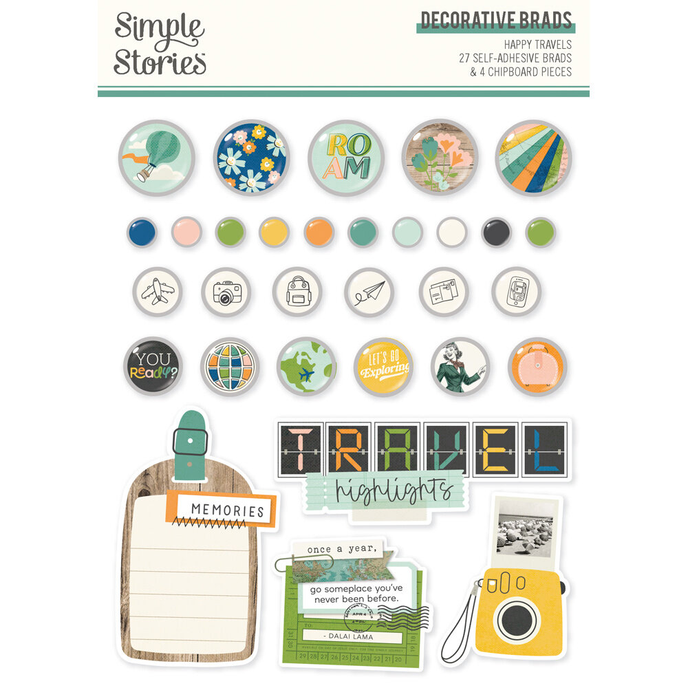 Simple Stories Happy Travels Decorative Brads (24424)