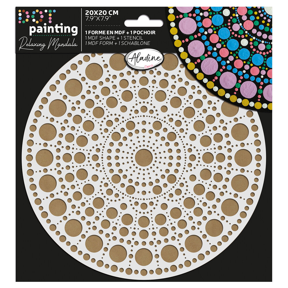 Aladine Dot Painting MDF Board & Stencil 20cm Round (85501) Aladine Dot Painting MDF Board & Stencil 20cm Round (85501)