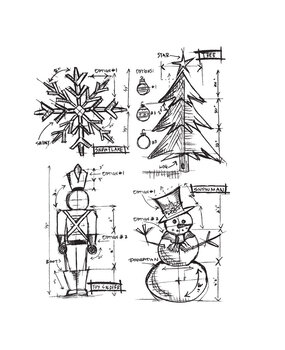 Stampers Anonymous Christmas Blueprint Tim Holtz Cling Stamps (CMS135) Stampers Anonymous Christmas Blueprint Tim Holtz Cling Stamps (CMS135)