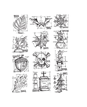 Stampers Anonymous Mini Blueprints Tim Holtz Cling Stamps (CMS136)