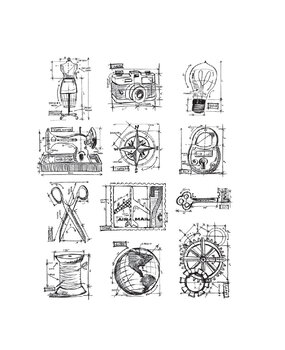 Stampers Anonymous Mini Blueprints 3 Tim Holtz Cling Stamps (CMS150)