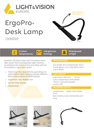 Light and Vision ErgoPro Desk Lamp Black (LV6000) Light and Vision ErgoPro Desk Lamp Black (LV6000)