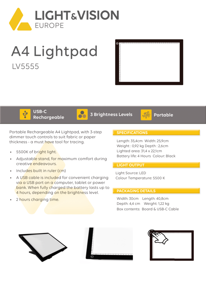 Light and Vision Lightpad A4 Rechargeable (LV5555)