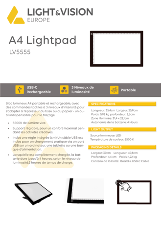 Light and Vision Lightpad A4 Rechargeable (LV5555)