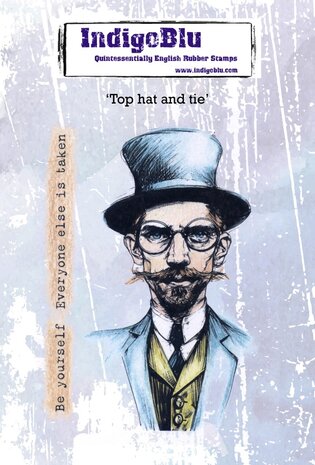 IndigoBlu Top Hat and Tie A6 Red Rubber Stamp (IND1416)