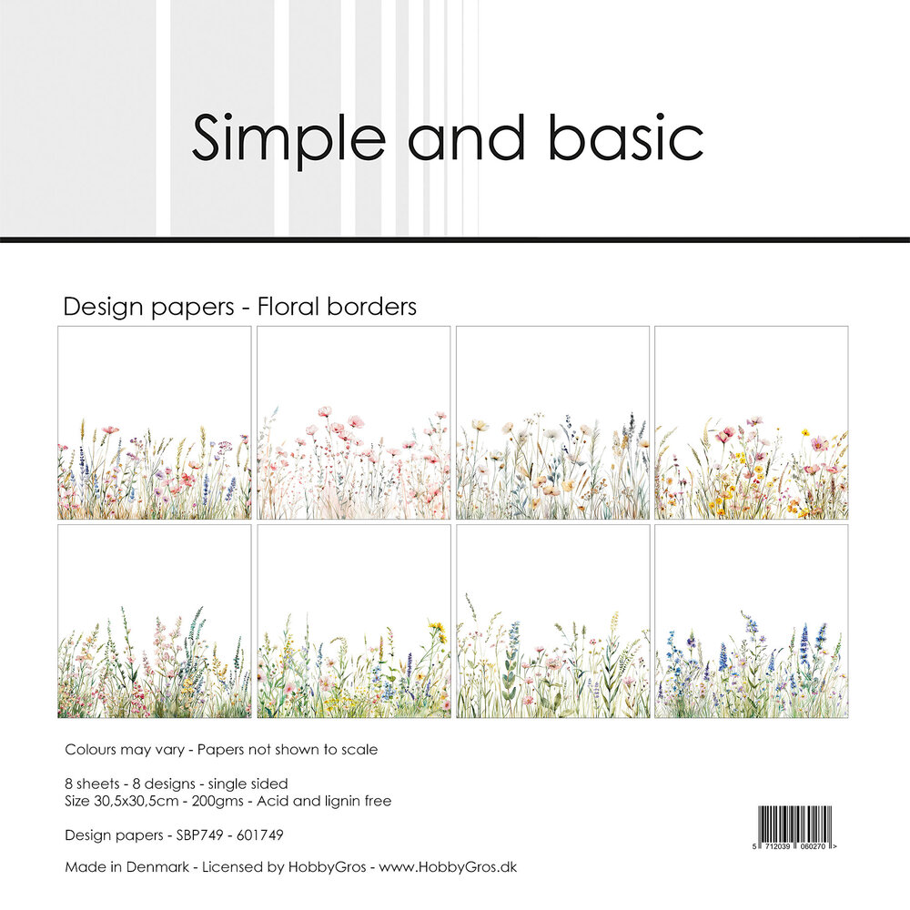 Simple and Basic Floral Borders 12x12 Inch Paper Pad (SBP749)