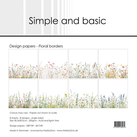 Simple and Basic Floral Borders 12x12 Inch Paper Pad (SBP749)