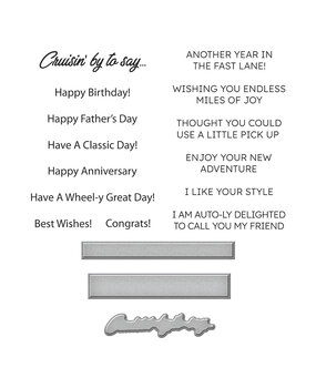 Spellbinders Classic Road Legends Clear Stamp & Die Set Cruisin' By Sentiments (SDS-204)