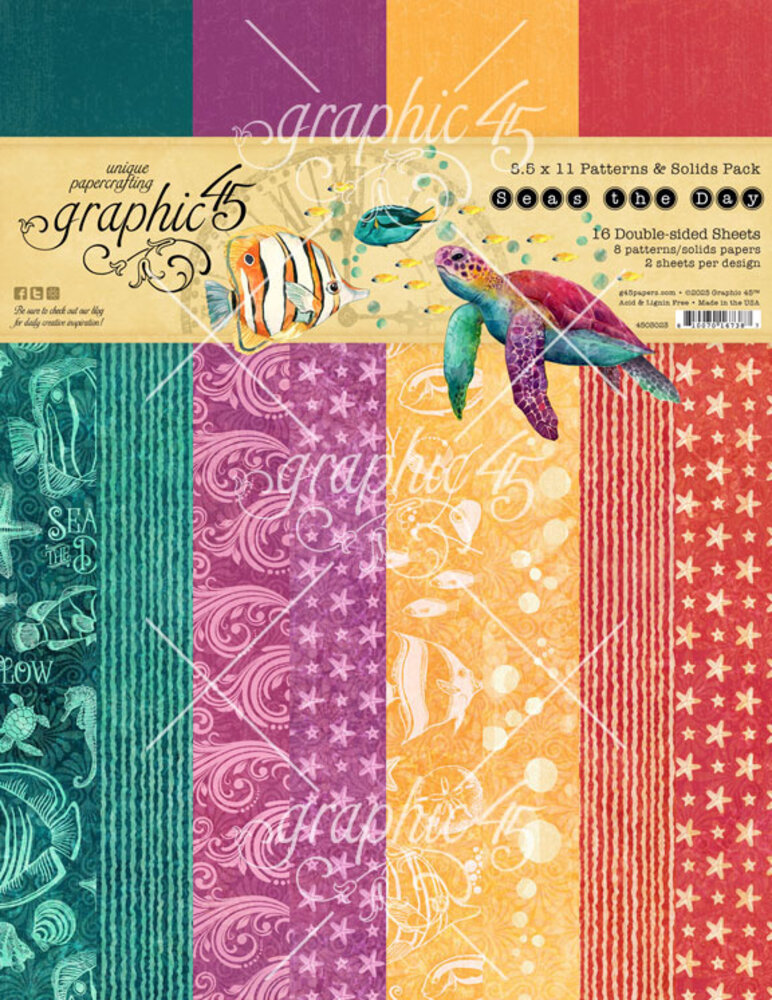 Graphic 45 Seas the Day 8,5x11 Inch Patterns & Solids Pack (4503023)