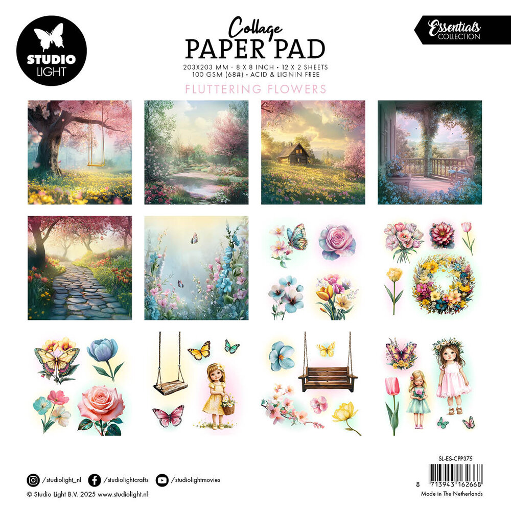 Studio Light Fluttering Flowers 8x8 Inch Collage Paper Pad (SL-ES-CPP375) Studio Light Fluttering Flowers 8x8 Inch Collage Paper Pad (SL-ES-CPP375)