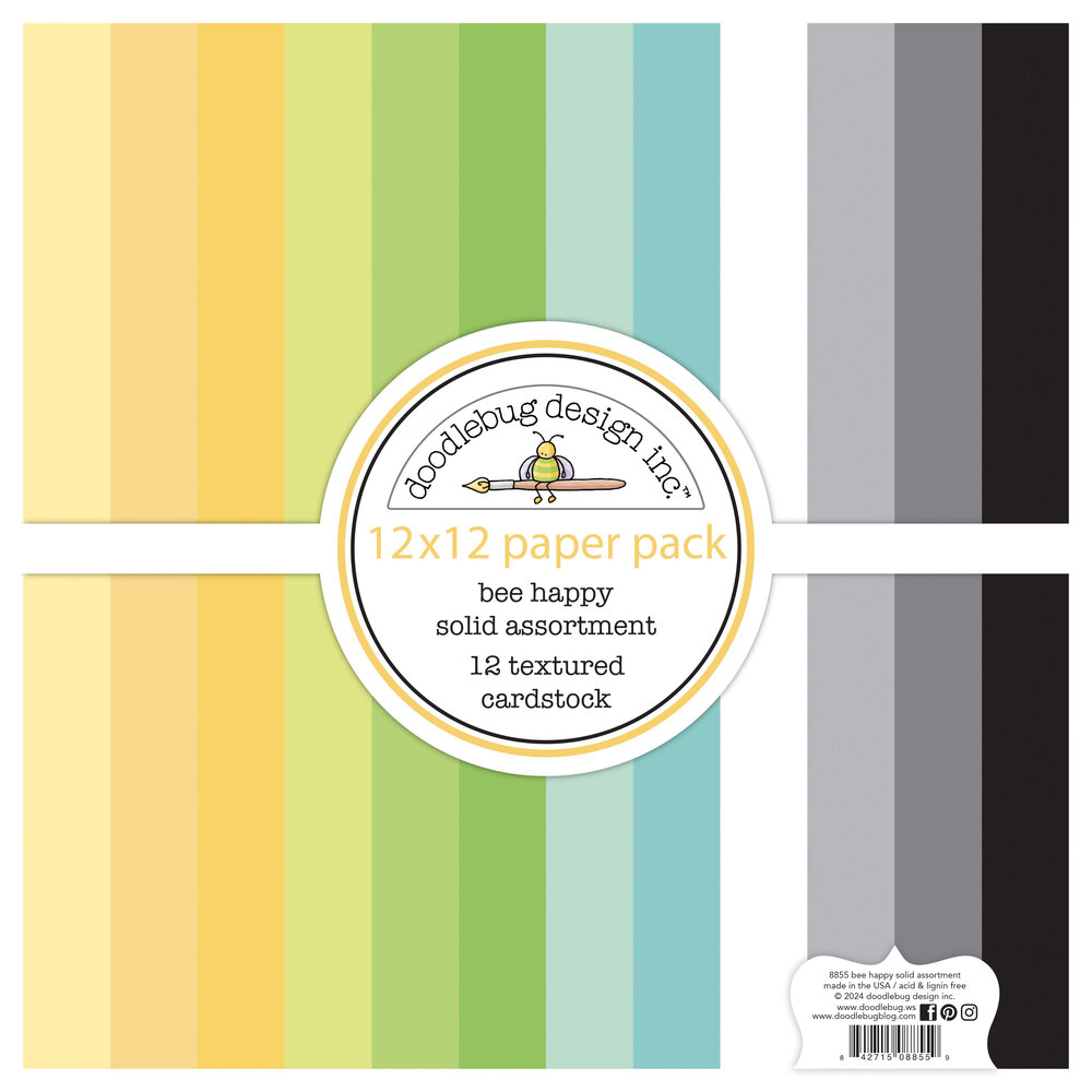 Doodlebug Design Bee Happy 12x12 Inch Textured Cardstock Assortment Pack (8855) Doodlebug Design Bee Happy 12x12 Inch Textured Cardstock Assortment Pack (8855)