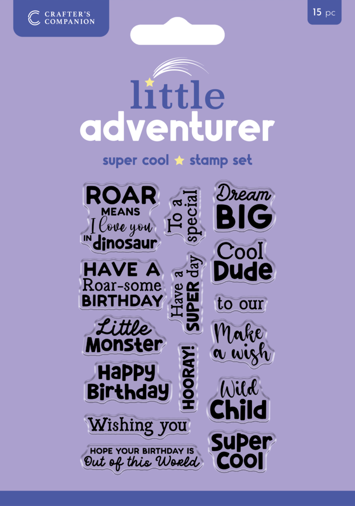 Crafter's Companion Little Adventurer Clear Acrylic Stamp Set Super Cool Sentiments (CC-CA-ST-SUCS)