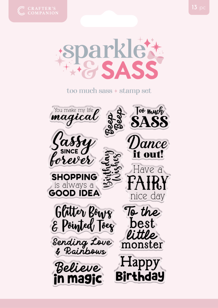 Crafter's Companion Sparkle and Sass Clear Acrylic Stamp Set Too Much Sass Sentiments (CC-CA-ST-TMSS)