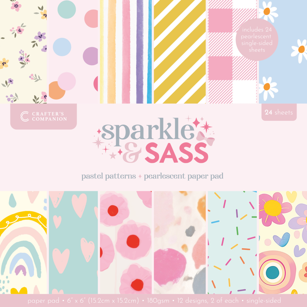 Crafter's Companion Sparkle and Sass 6x6 Inch Paper Pad Pastel Patterns (CC-PAD6-PAPA)