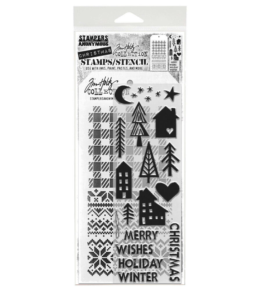 Stampers Anonymous Festive Print Tim Holtz Stamps/Stencil (THMM187) Stampers Anonymous Festive Print Tim Holtz Stamps/Stencil (THMM187)