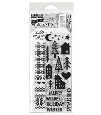 Stampers Anonymous Festive Print Tim Holtz Stamps/Stencil (THMM187) Stampers Anonymous Festive Print Tim Holtz Stamps/Stencil (THMM187)