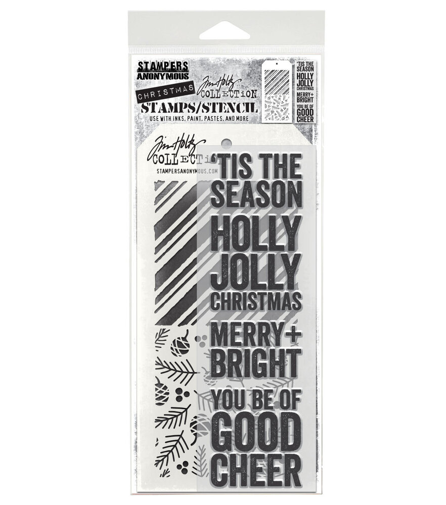 Stampers Anonymous Bold Tidings Tim Holtz Stamps/Stencil (THMM179) Stampers Anonymous Bold Tidings Tim Holtz Stamps/Stencil (THMM179)