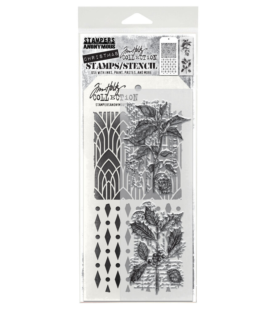 Stampers Anonymous Festive Collage Tim Holtz Stamps/Stencil (THMM175) Stampers Anonymous Festive Collage Tim Holtz Stamps/Stencil (THMM175)