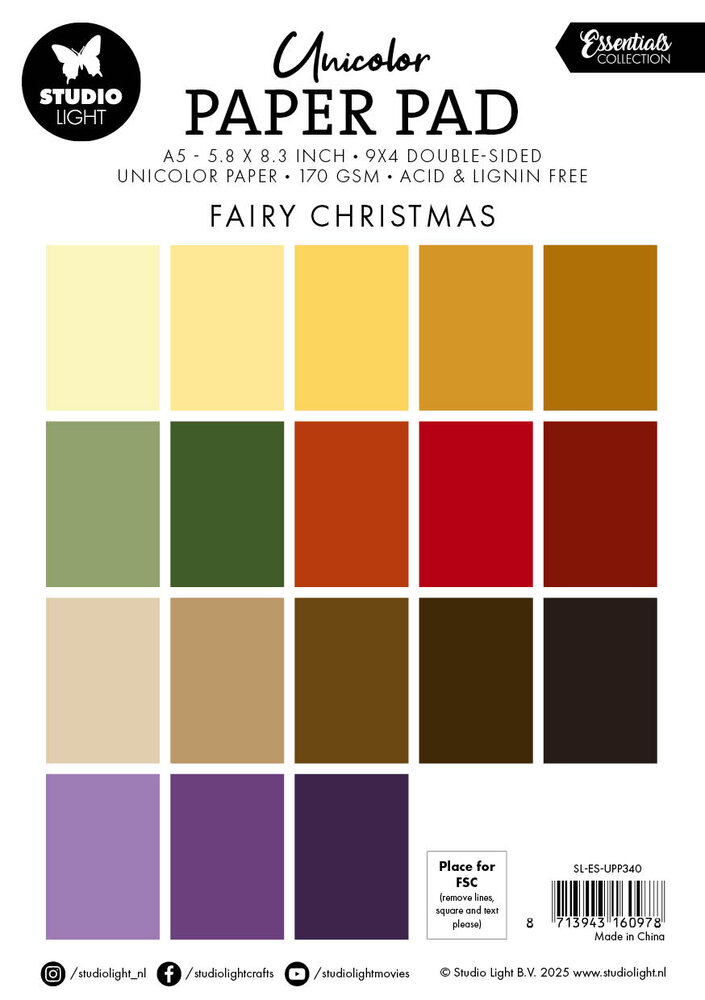 Studio Light Fairy Christmas A5 Christmas Unicolor Paper Pad (SL-ES-UPP340) Studio Light Fairy Christmas A5 Christmas Unicolor Paper Pad (SL-ES-UPP340)