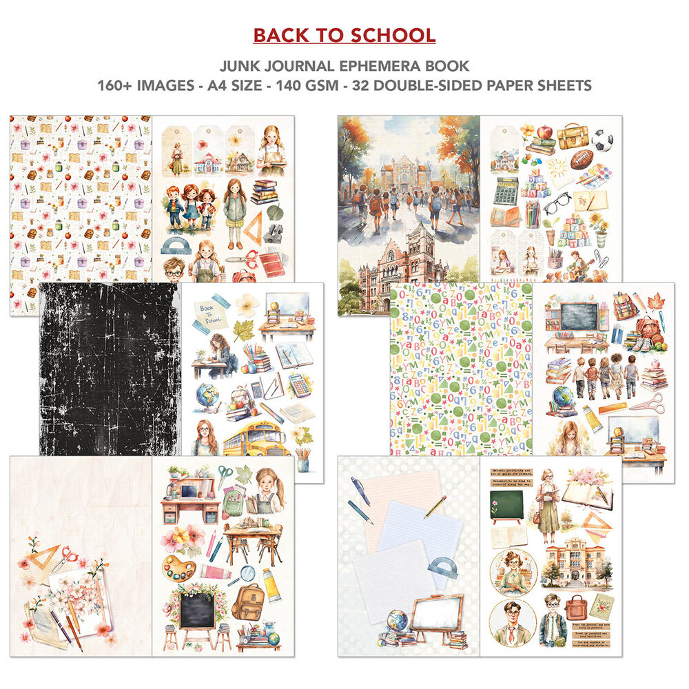 Ciao Bella Back to School A4 Junk Journal Ephemera Book (32pcs) (CBB012)