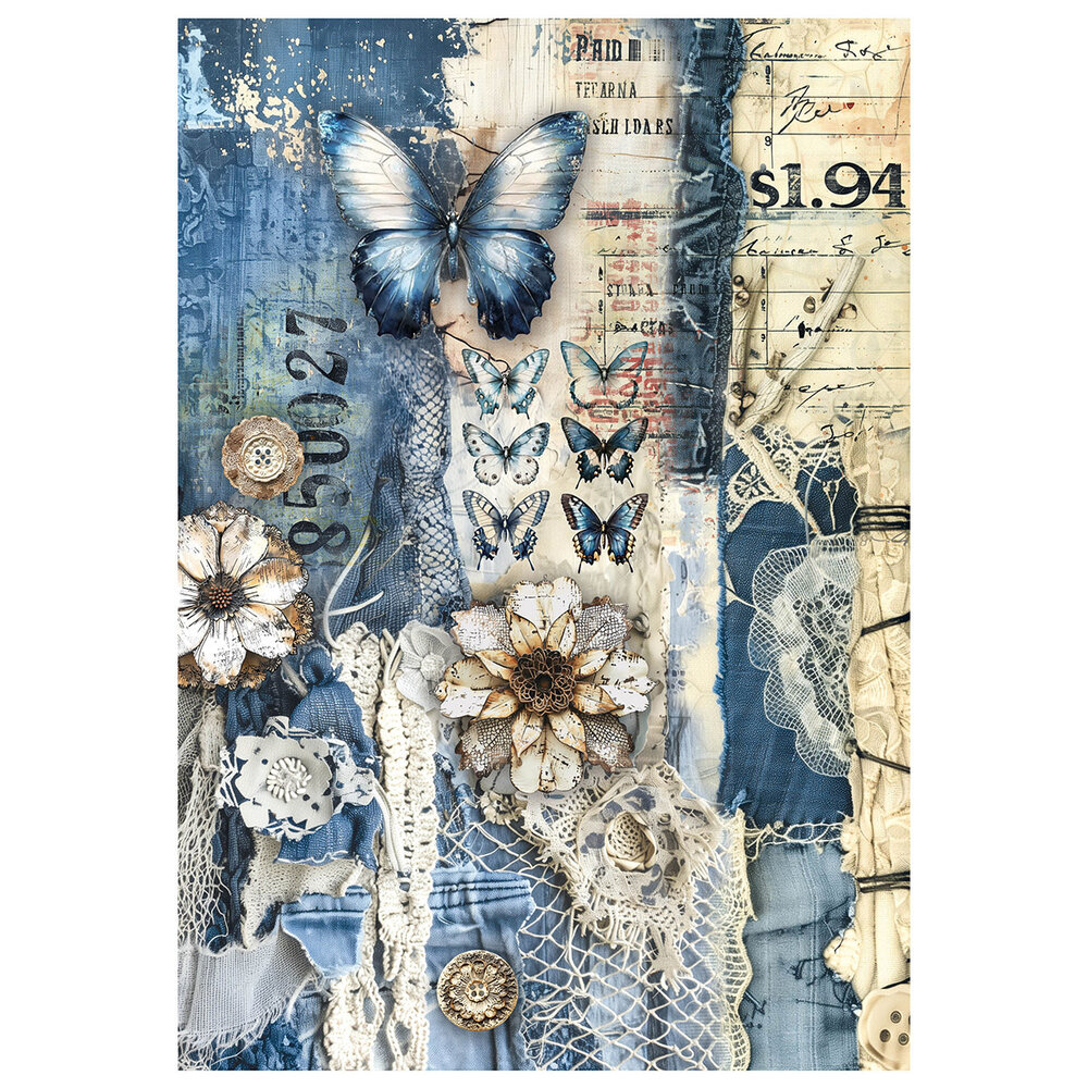 Ciao Bella Urban Blue Denim A4 Mixed Media Rice Paper (4pcs) (MF002)
