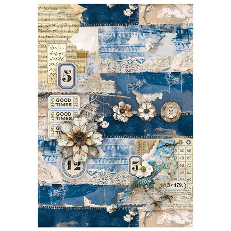 Ciao Bella Urban Blue Denim A4 Mixed Media Rice Paper (4pcs) (MF002)