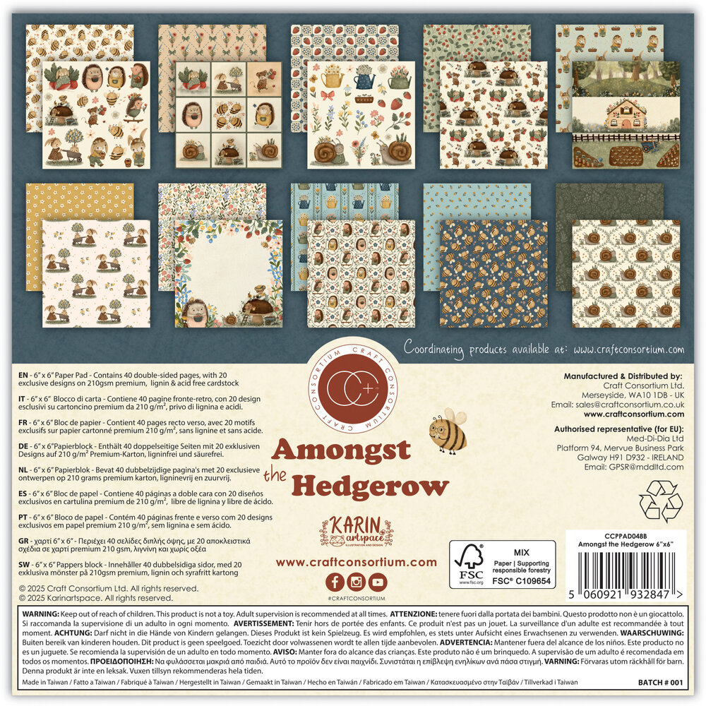 Craft Consortium Amongst the Hedgerow 6x6 Inch Premium Paper Pad (CCPPAD048B)