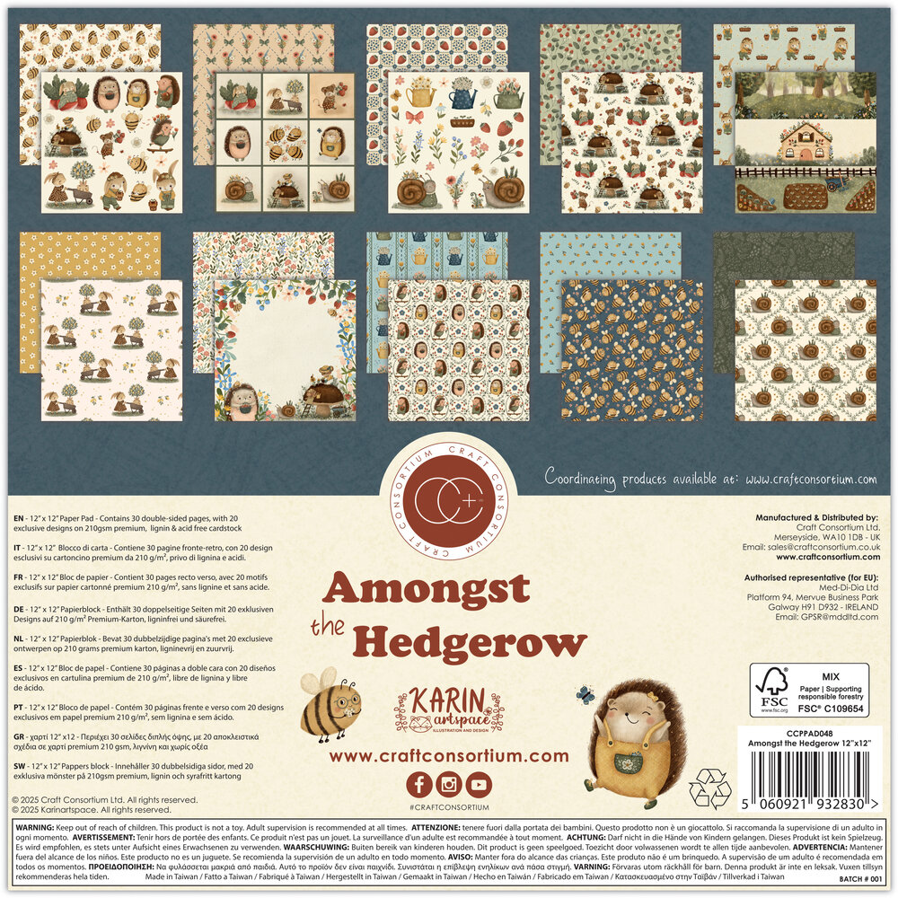 Craft Consortium Amongst the Hedgerow 12x12 Inch Premium Paper Pad (CCPPAD048)