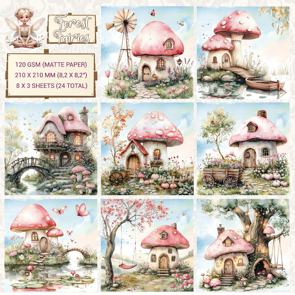 Creatief Art Forest Fairies 8x8 Inch Paper Pack Mushroom Houses (CCOA-FAIRY-02)