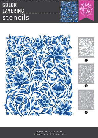Hero Arts What's Brewing? Color Layering Stencils Delft Floral (SA304)
