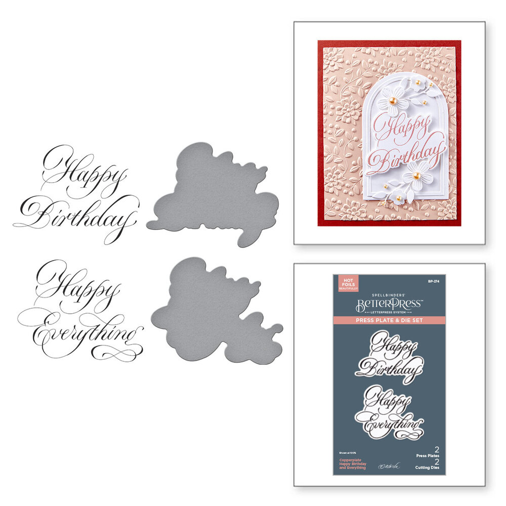 Spellbinders Copperplate Happy Everything BetterPress Plate & Die Set Happy Birthday and Everything (BP-274)