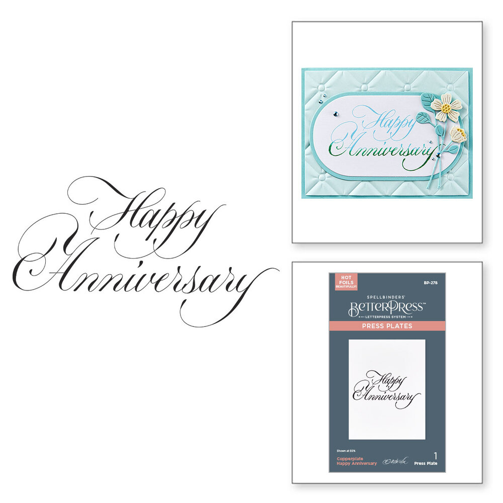 Spellbinders Copperplate Happy Everything BetterPress Plate Happy Anniversary (BP-278) Spellbinders Copperplate Happy Everything BetterPress Plate Happy Anniversary (BP-278)
