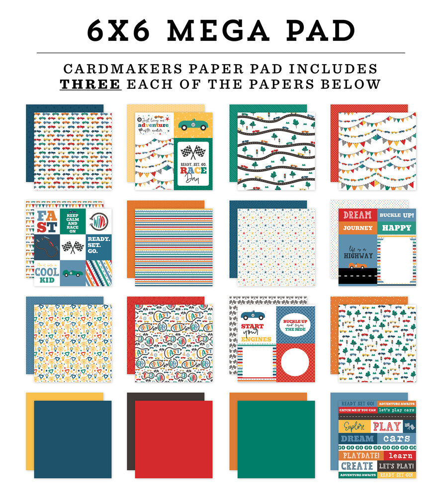 Echo Park Vroom! 6x6 Inch Cardmakers Mega Pad (VR447031) Echo Park Vroom! 6x6 Inch Cardmakers Mega Pad (VR447031)