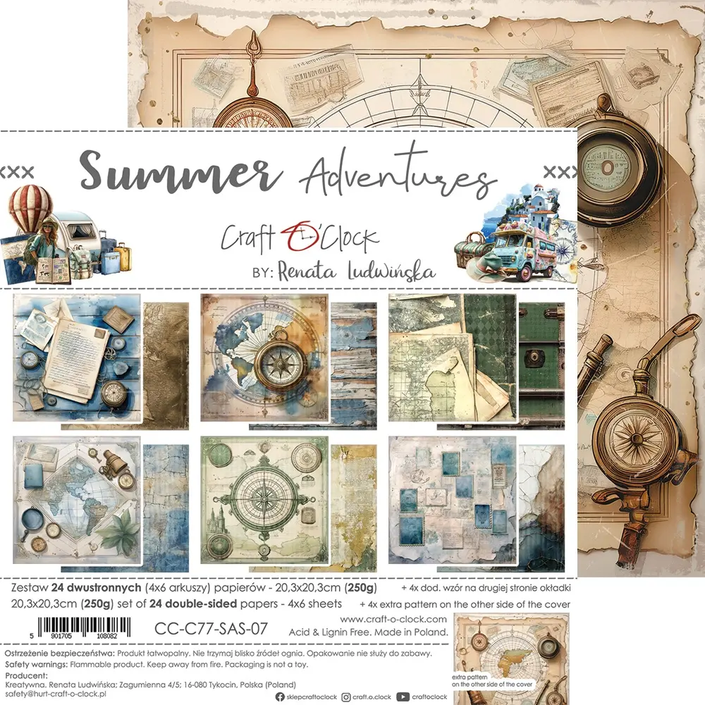 Craft O'Clock Summer Adventures 8x8 Inch Paper Set (CC-C77-SAS-07) Craft O'Clock Summer Adventures 8x8 Inch Paper Set (CC-C77-SAS-07)