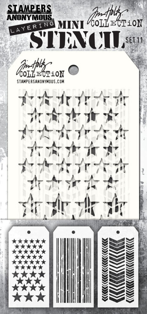Stampers Anonymous Set #11 Tim Holtz Layering Mini Stencil (3pcs) (THMST011) Stampers Anonymous Set #11 Tim Holtz Layering Mini Stencil (3pcs) (THMST011)