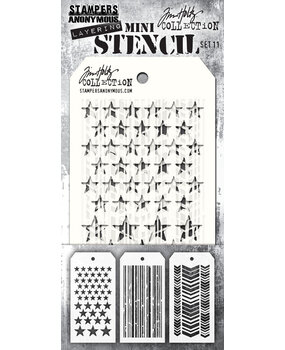 Stampers Anonymous Set #11 Tim Holtz Layering Mini Stencil (3pcs) (THMST011)