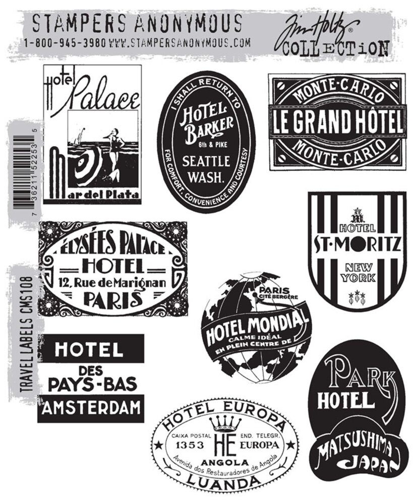 Stampers Anonymous Travel Labels Tim Holtz Cling Stamps (CMS108) Stampers Anonymous Travel Labels Tim Holtz Cling Stamps (CMS108)