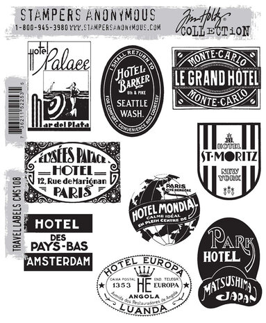 Stampers Anonymous Travel Labels Tim Holtz Cling Stamps (CMS108) Stampers Anonymous Travel Labels Tim Holtz Cling Stamps (CMS108)