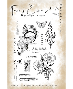 Tracy Evans Dog Rose & Butterfly A5 Stamp (TE045)
