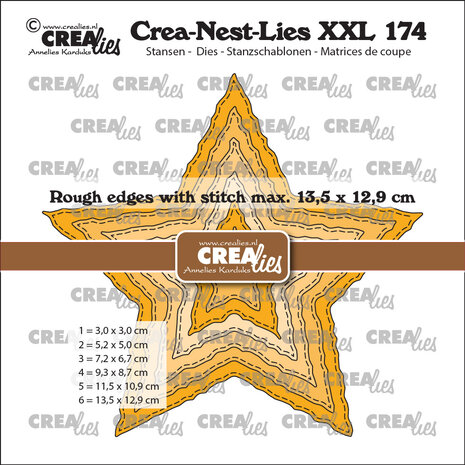 Crealies Crea-Nest-Lies XXL No. 174 Dies Rough Stars w/ Stitch Lines (fits in XXL 135) (CLNestXXL174)