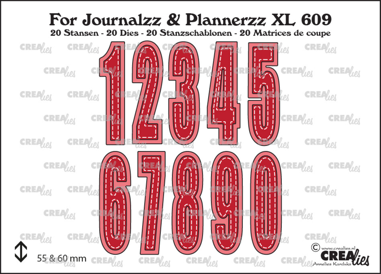 Crealies For Journalzz & Plannerzz Dies No. 3 Numbers XL w/ Shadow (CLJPXL609)