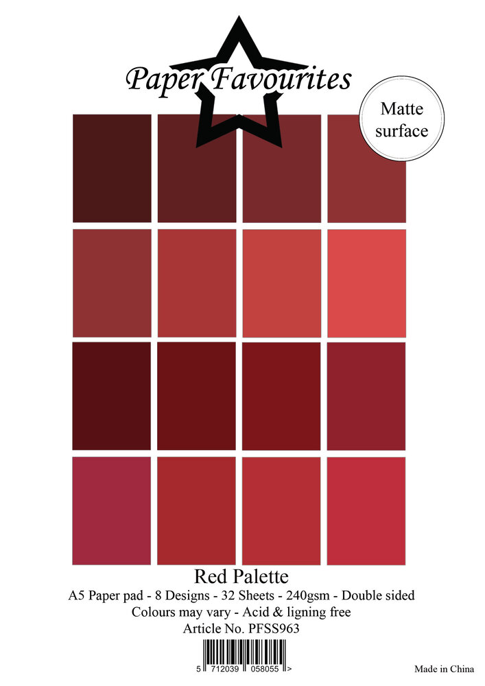 Paper Favourites Solid Colours Red Palette A5 Paper Pad (PFSS963)