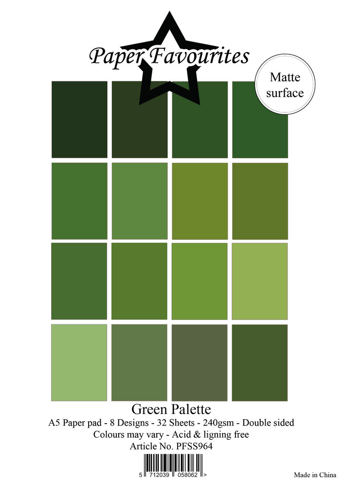Paper Favourites Solid Colours Green Palette A5 Paper Pad (PFSS964)