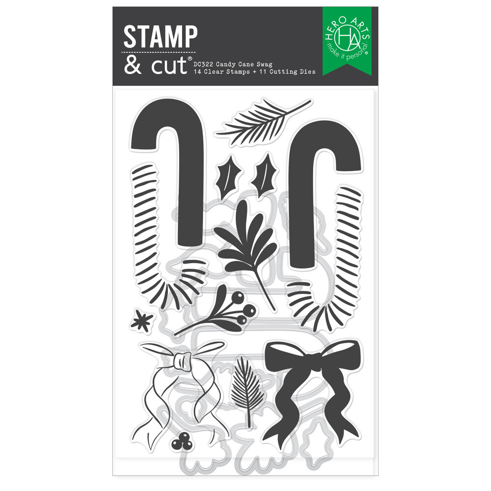 Hero Arts Candy Cane Season Stamp & Cut Candy Cane Swag (DC322) Hero Arts Candy Cane Season Stamp & Cut Candy Cane Swag (DC322)