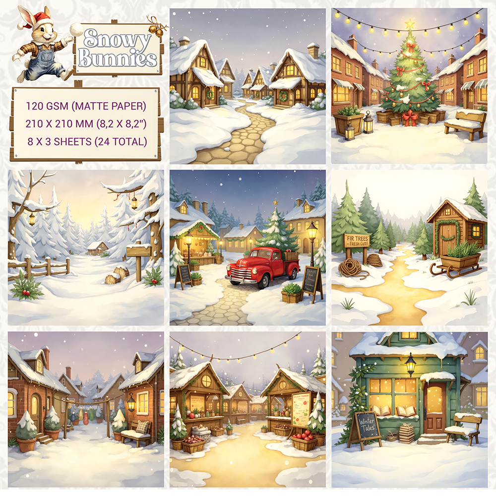 Creatief Art Snowy Bunnies 8x8 Inch Paper Pack 01 (CCOA-BUNNY-01)