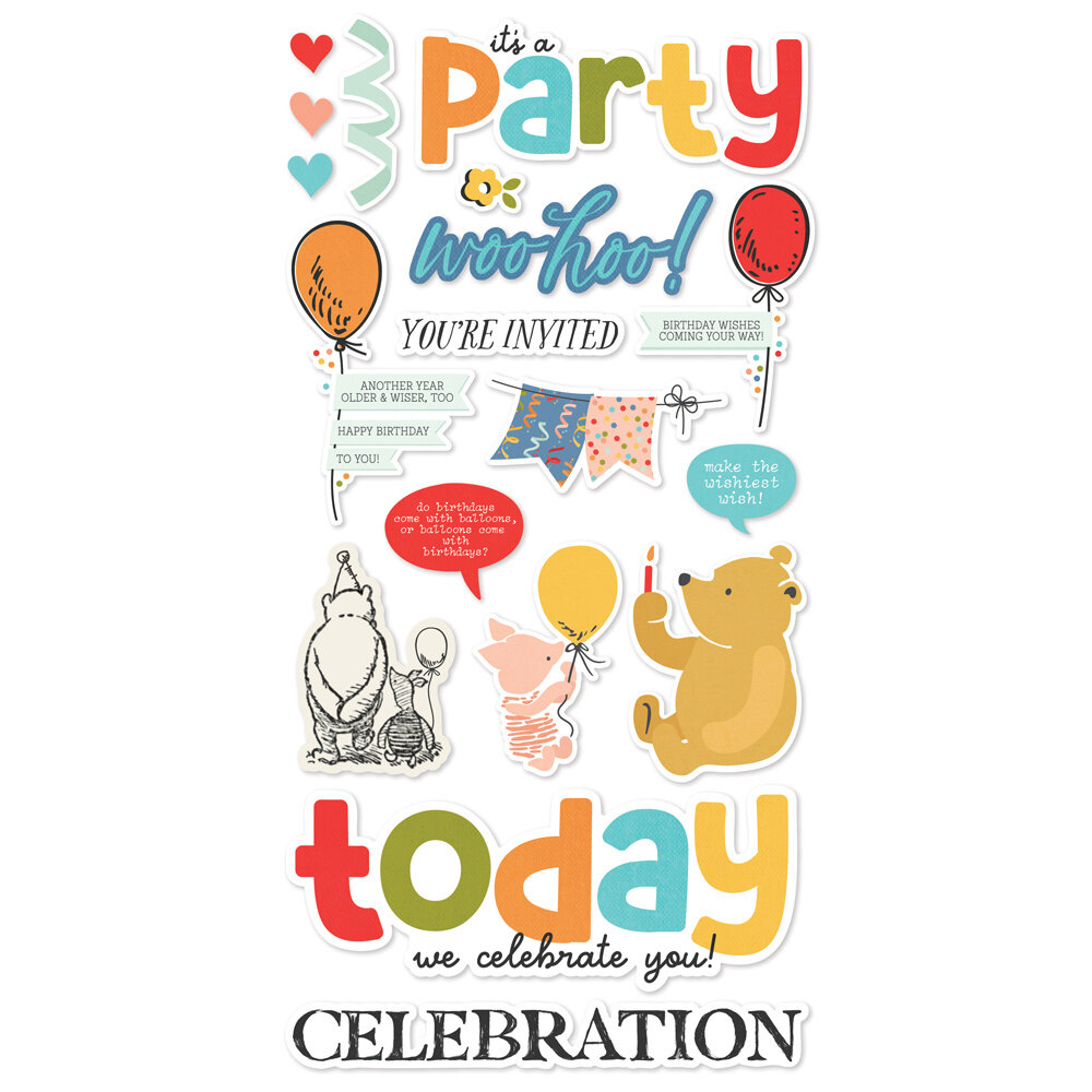 Simple Stories Say Cheese Classic Pooh Birthday Foam Stickers (24811)