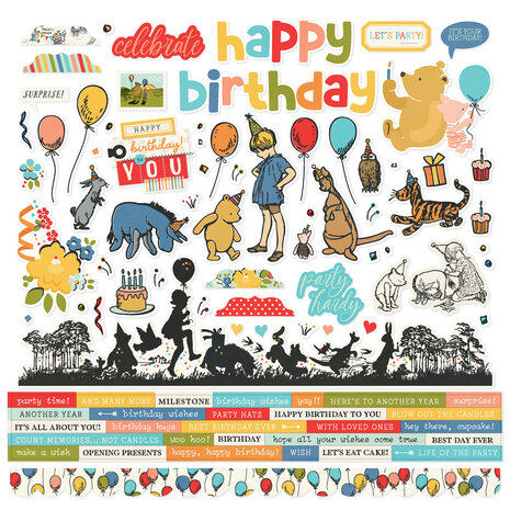 Simple Stories Say Cheese Classic Pooh Birthday Cardstock Stickers (24801)